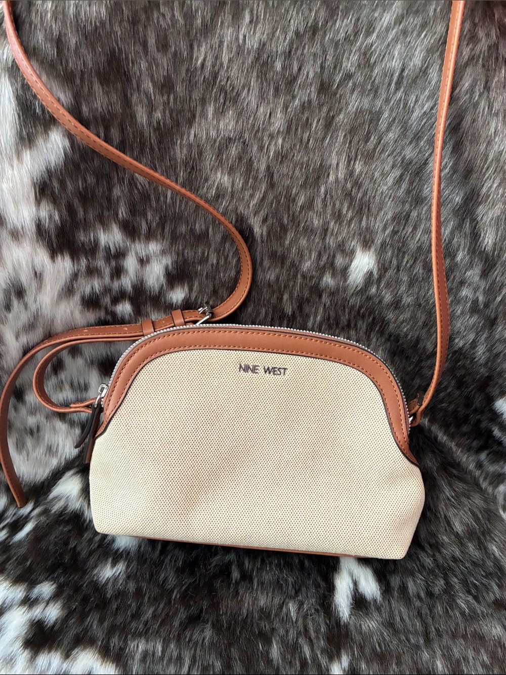 Nine West Cream Crossbody with Brown Trim